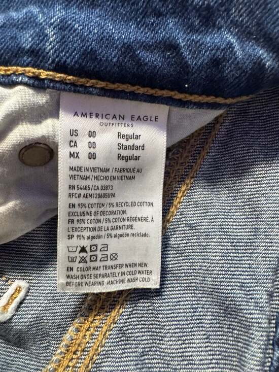 American Eagle Super High Rise Baggy Wide Leg Jeans Blue 00R Raw Hem Y2K - Picture 6 of 8